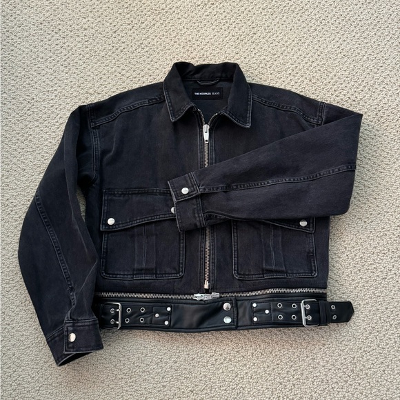 The Kooples Denim Jacket with Removeable Leather-Effect Belt - Picture 1 of 5